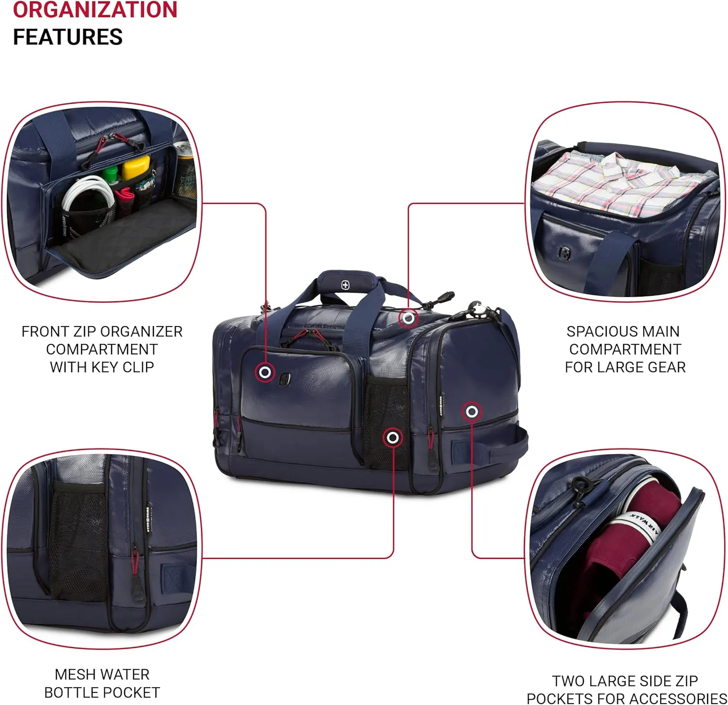 SwissGear Apex Duffle Bag for Travel and Gym with Bungee-Cord System