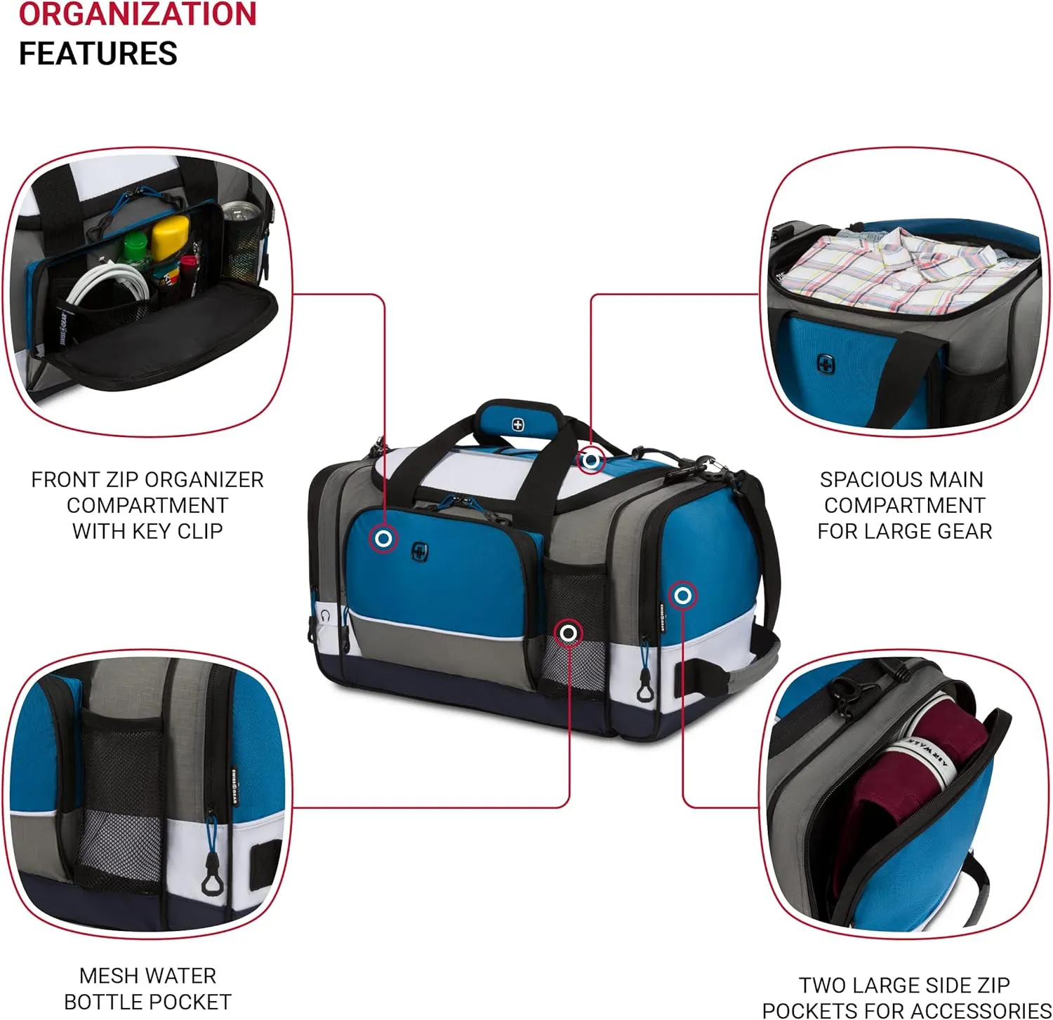 SwissGear Apex Duffle Bag for Travel and Gym with Bungee-Cord System