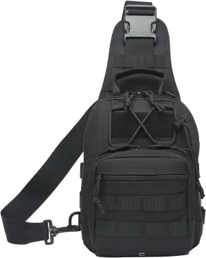 Taeku Tactical Sling Bag, Waterproof Military Crossbody Pack Chest Bag for Men Outdoor EDC Shoulder Backpack Sports Bag (Black)