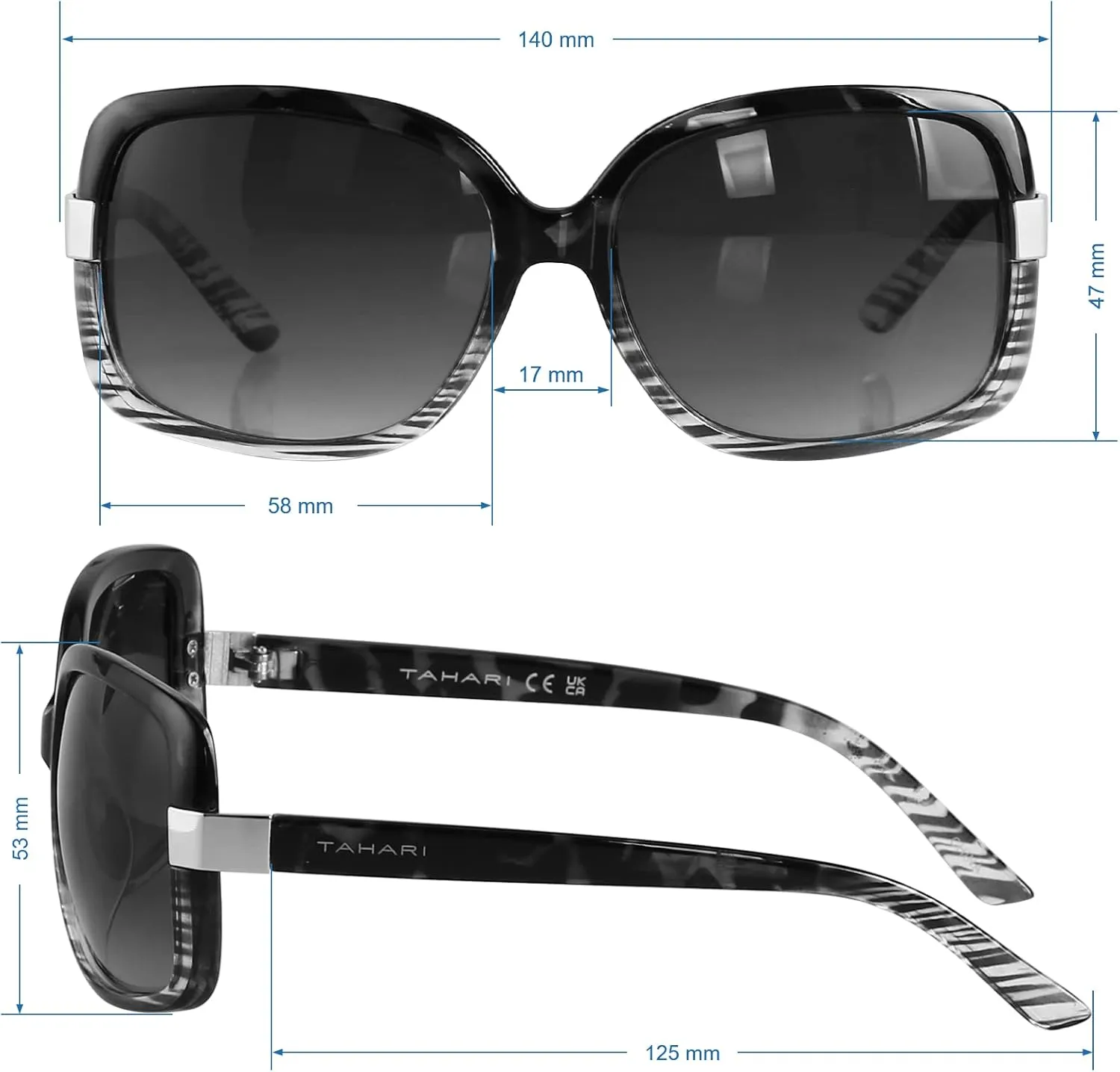TAHARI Women's Th124 Oversized 100% Uv400 Protective Rectangular Sunglasses. Elegant Gifts for Her, 58 Mm