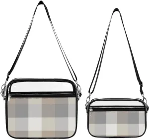 Tan, Gray, And Ivory Plaid Transparent Cross Bag Two-piece Set
