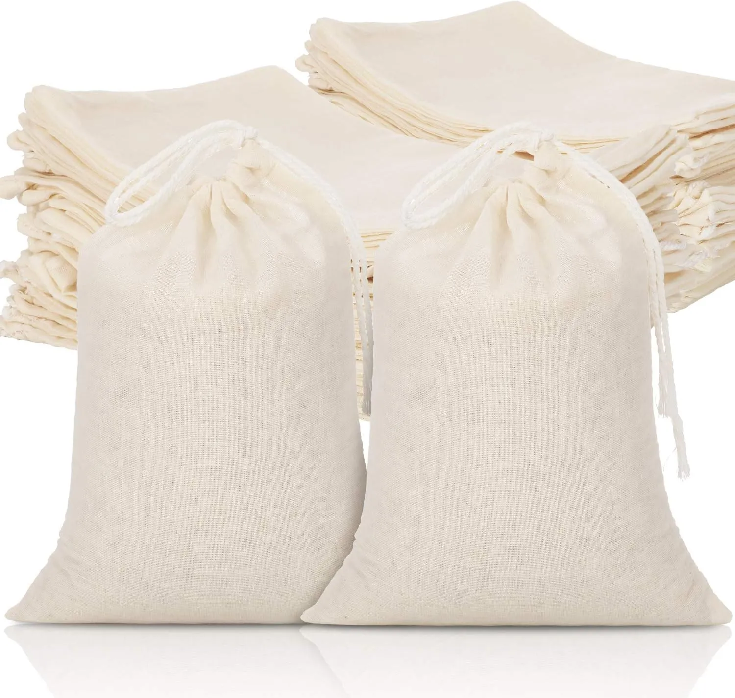 Tatuo 50 Pcs 6 x 8 Inches Muslin Bags Cotton Drawstring Bags Canvas Linen Bag Sachet Bag Reusable Empty Gift Pouch for Party Home Supplies