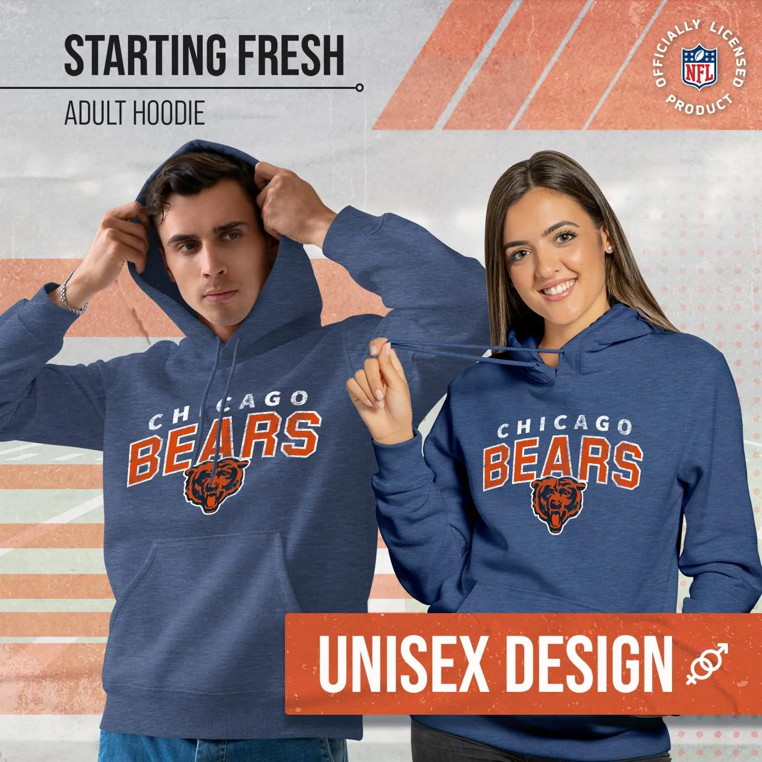Team Fan Apparel NFL Adult Unisex Starting Fresh Ultra Soft Fleece Hooded Sweatshirt, Heathered Football Hoodie