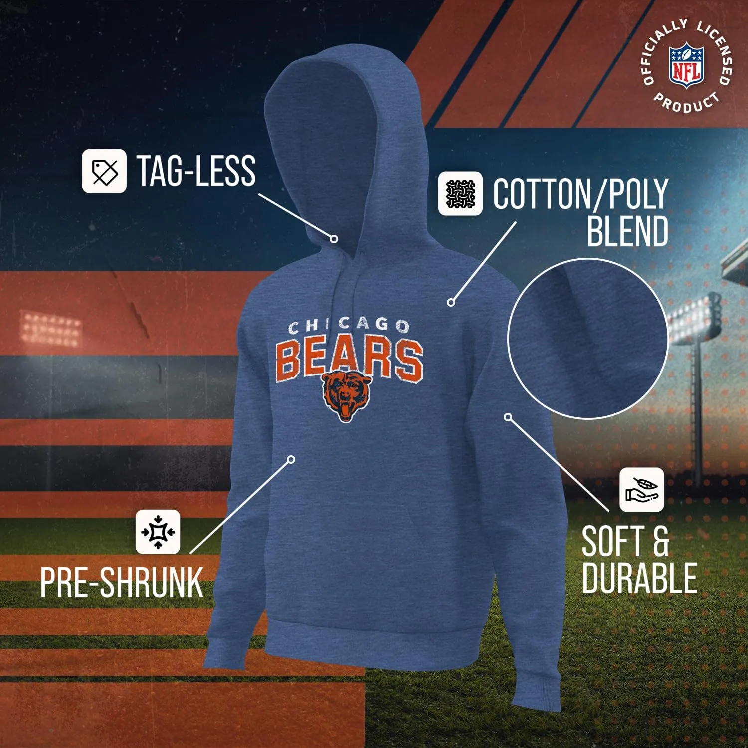 Team Fan Apparel NFL Adult Unisex Starting Fresh Ultra Soft Fleece Hooded Sweatshirt, Heathered Football Hoodie