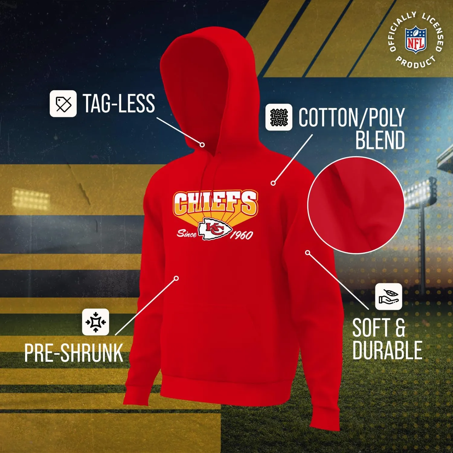 Team Fan Apparel NFL Adult Unisex Vintage Block Ultra Soft Fleece Hooded Sweatshirt, Officially Licensed Football Performance