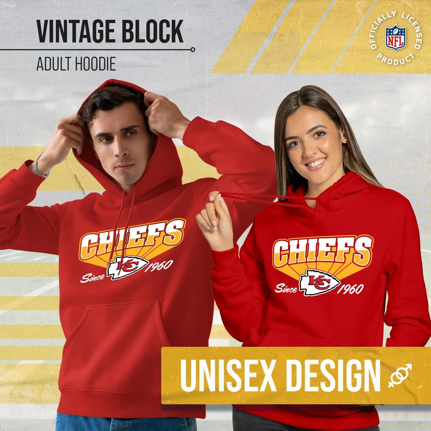 Team Fan Apparel NFL Adult Unisex Vintage Block Ultra Soft Fleece Hooded Sweatshirt, Officially Licensed Football Performance