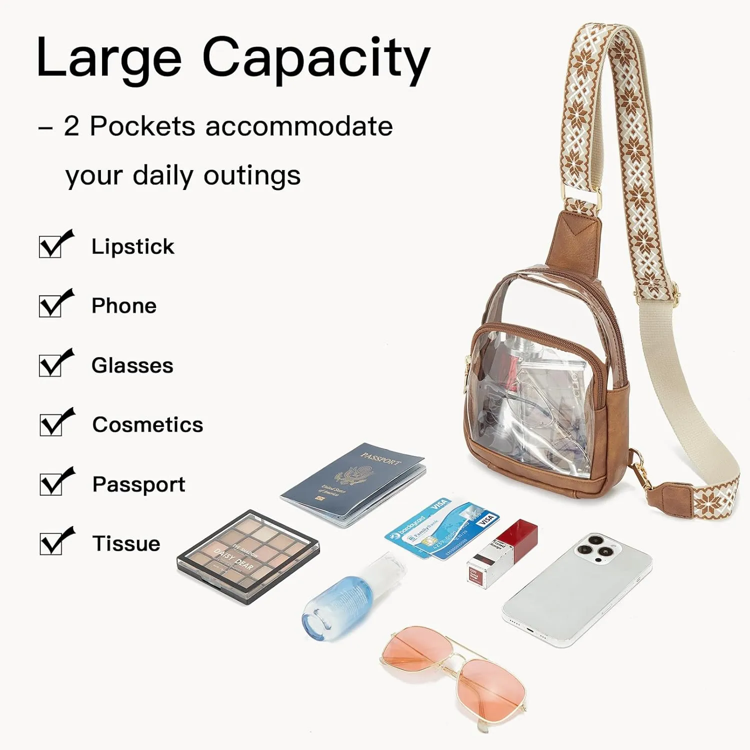 Telena Clear Bag for Stadium Events Women's Clear Purses for Women Stadium Crossbody Bag