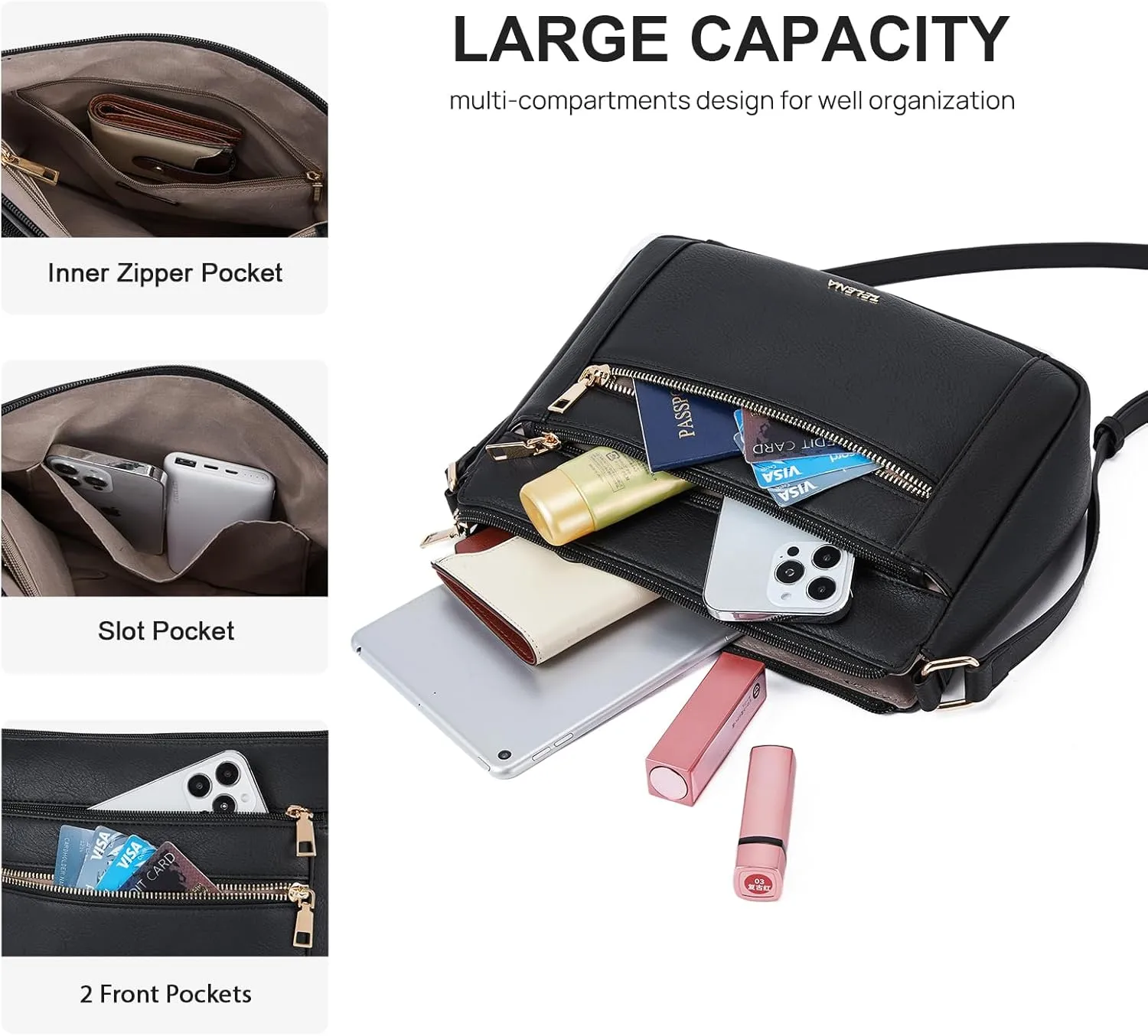 Telena Crossbody Bags for Women, Leather Cross body Purse With Adjustable Strap