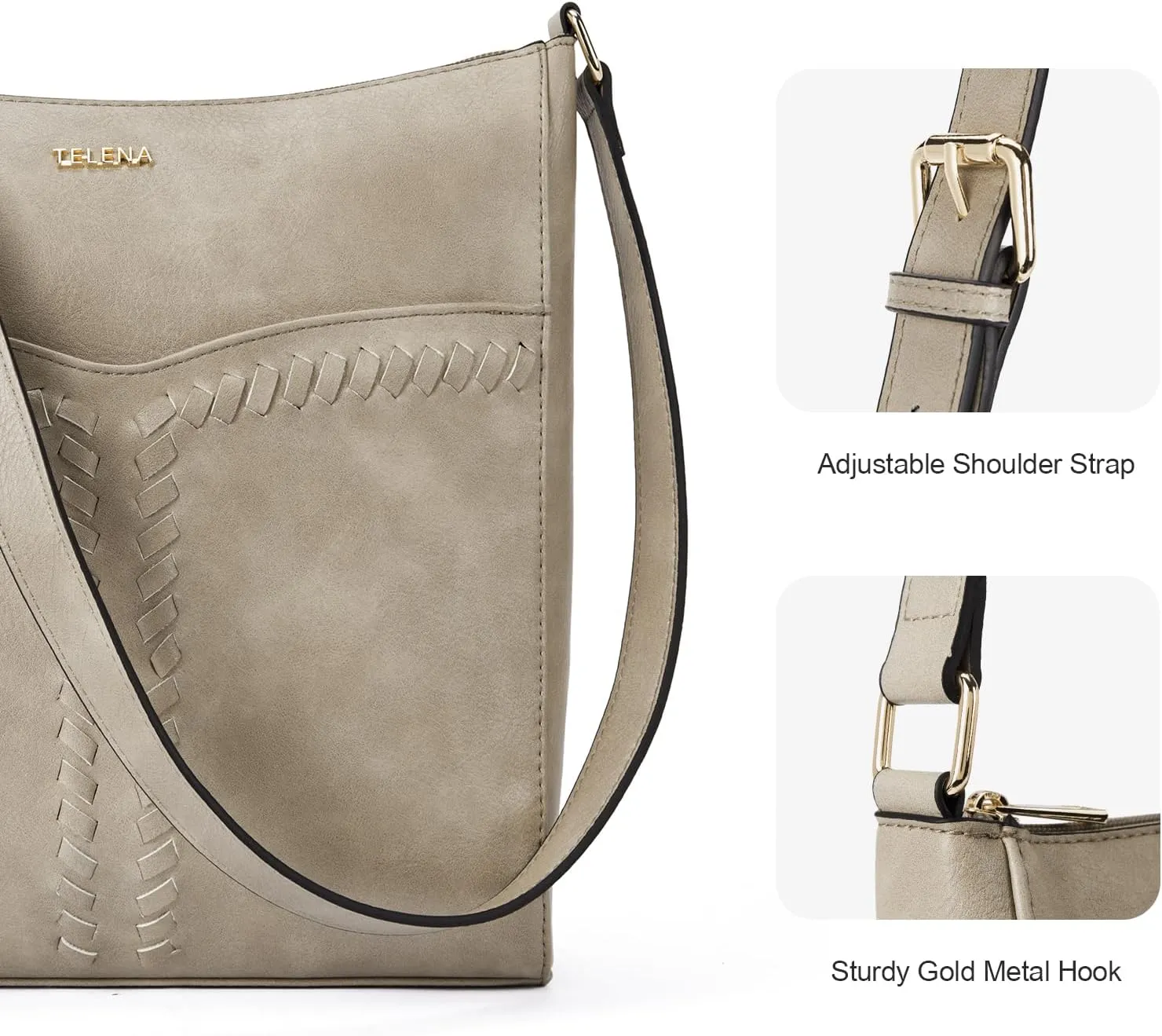 Telena Crossbody Purses for Women Trendy Vegan Leather Purses Bucket Hobo Bags Handbags with Adjustable Guitar Strap