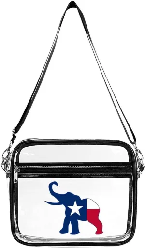 Texas Elephant Flag Clear Crossbody Bag with Adjustable Shoulder Strap PVC Clear Purse Messenger Bag for Men Women