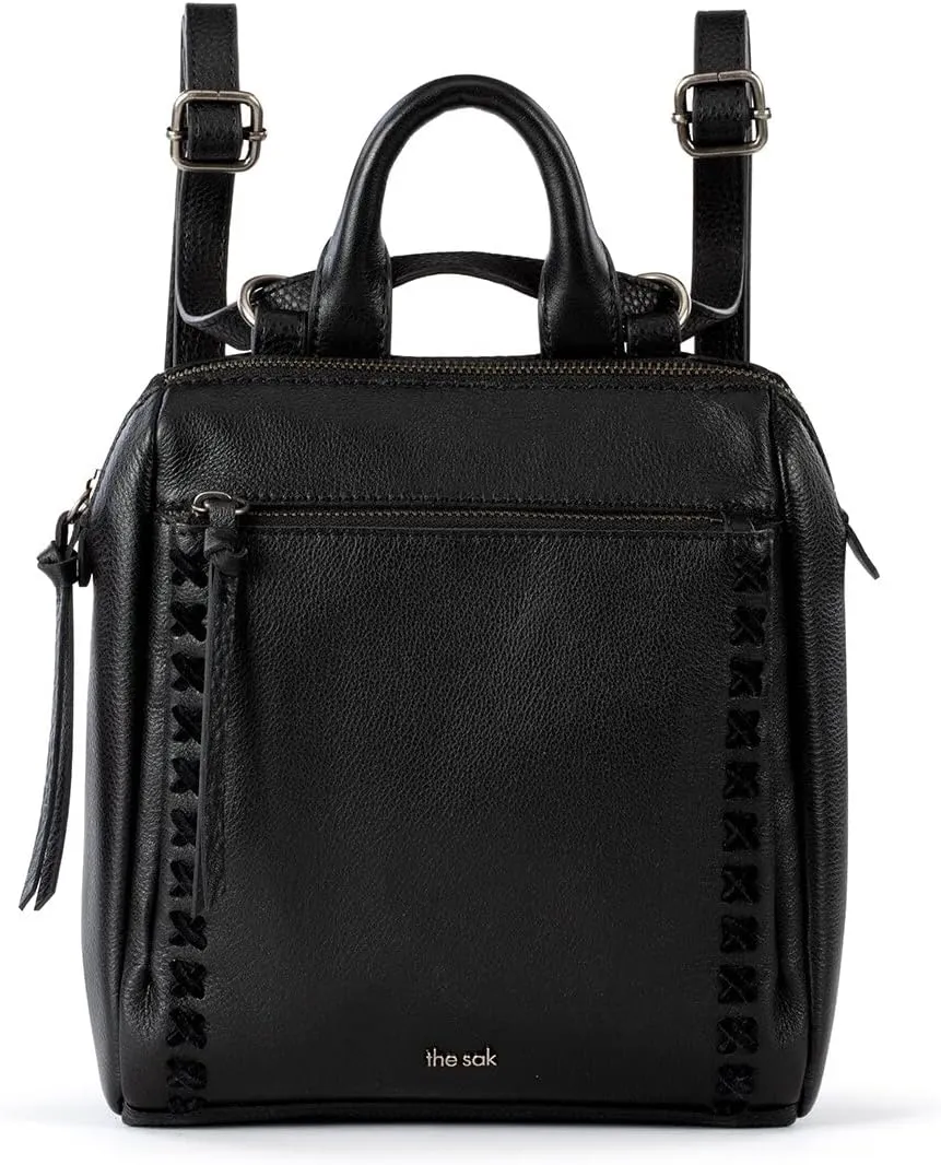 The Sak Loyola Mini Backpack in Leather, Convertible Design with Adjustable Strap, Black