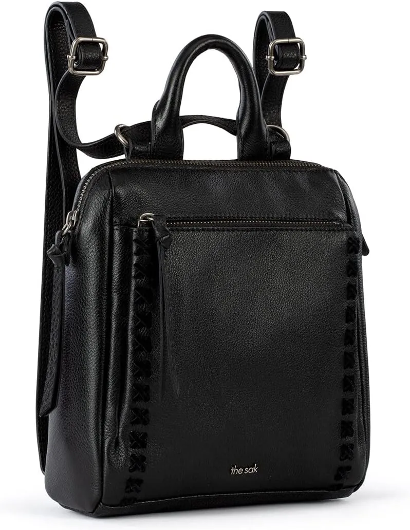 The Sak Loyola Mini Backpack in Leather, Convertible Design with Adjustable Strap, Black