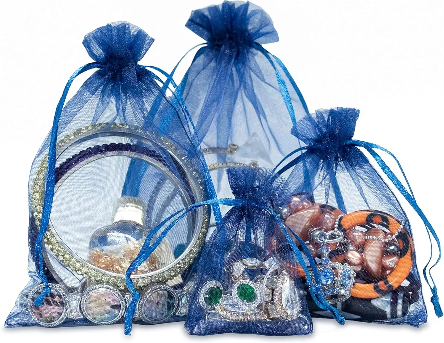 TheDisplayGuys 100-Pack 4x6 Navy Blue Sheer Organza Gift Bags with Drawstring, Jewelry Candy Treat Wedding Party Favors Mesh Pouch