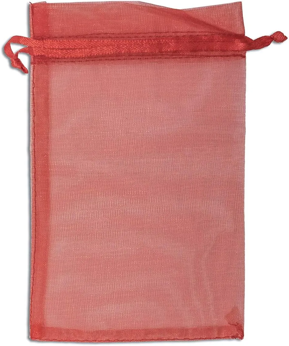 TheDisplayGuys 100-Pack 6x8 Red Sheer Organza Gift Bags with Drawstring, Jewelry Candy Treat Wedding Party Favors Mesh Pouch