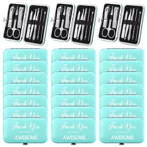 Therwen 24 Sets Father's Day Gift Manicure Set Nail Clippers 8 in 1 Stainless Steel Grooming Nail Kit Thank You Appreciation Gift Professional Pedicure Tool for Men Women Personal Care(Sky Blue)
