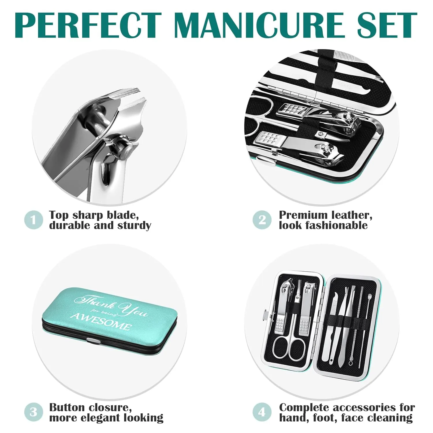 Therwen 24 Sets Father's Day Gift Manicure Set Nail Clippers 8 in 1 Stainless Steel Grooming Nail Kit Thank You Appreciation Gift Professional Pedicure Tool for Men Women Personal Care(Sky Blue)