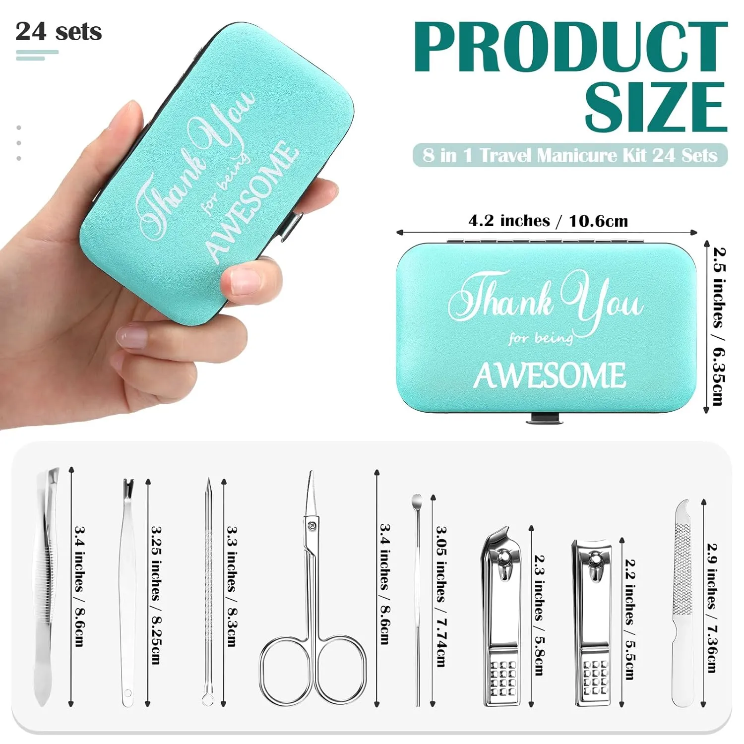 Therwen 24 Sets Father's Day Gift Manicure Set Nail Clippers 8 in 1 Stainless Steel Grooming Nail Kit Thank You Appreciation Gift Professional Pedicure Tool for Men Women Personal Care(Sky Blue)
