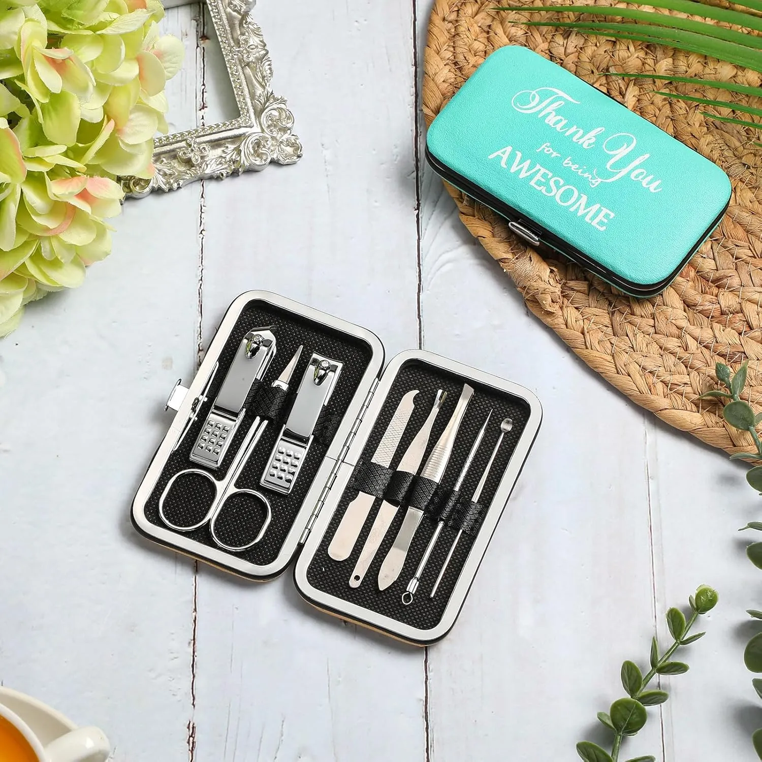 Therwen 24 Sets Father's Day Gift Manicure Set Nail Clippers 8 in 1 Stainless Steel Grooming Nail Kit Thank You Appreciation Gift Professional Pedicure Tool for Men Women Personal Care(Sky Blue)