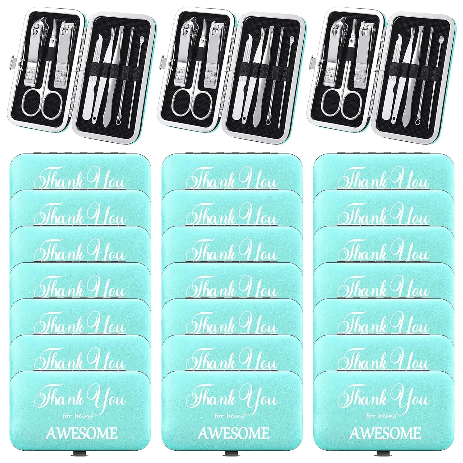 Therwen 24 Sets Father's Day Gift Manicure Set Nail Clippers 8 in 1 Stainless Steel Grooming Nail Kit Thank You Appreciation Gift Professional Pedicure Tool for Men Women Personal Care(Sky Blue)