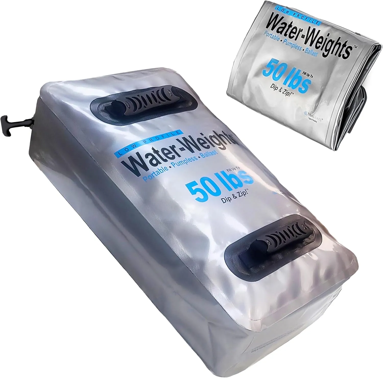 Tidal Wake Low Profile Water-Weights Boat Ballast Bag - Portable, No Pump Needed, Dip & Zip to Hold 50 Pounds of Water for Wakesurfing and Wakeboarding