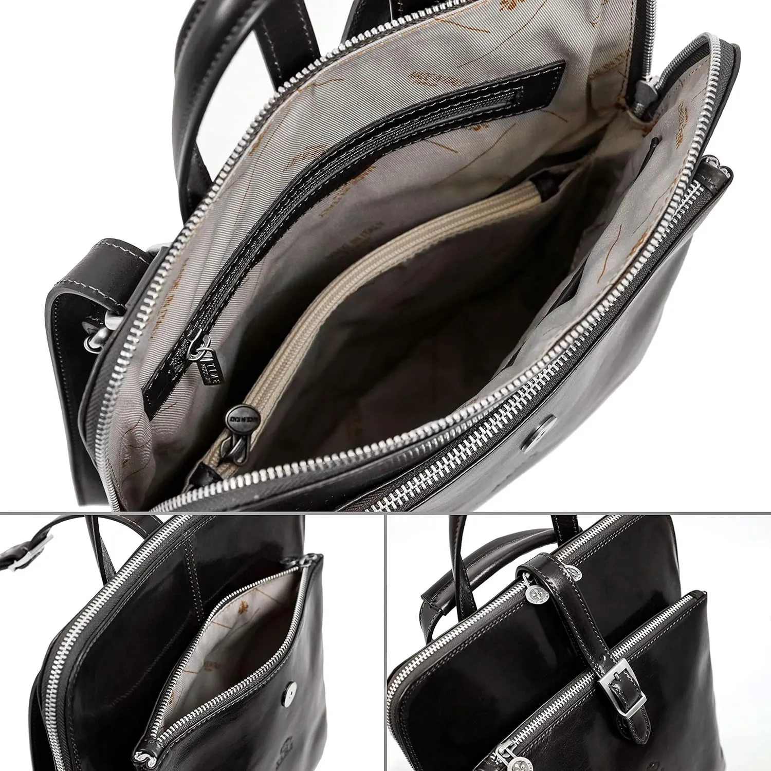 Time Resistance Leather Backpack - Convertible to Shoulder Bag - Full Grain Real Leather Travel Rucksack for Women (Black)