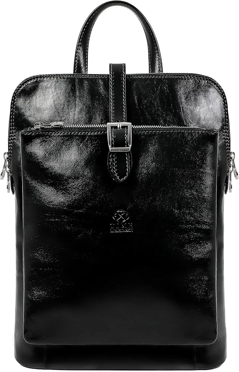 Time Resistance Leather Backpack - Convertible to Shoulder Bag - Full Grain Real Leather Travel Rucksack for Women (Black)