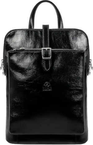 Time Resistance Leather Backpack - Convertible to Shoulder Bag - Full Grain Real Leather Travel Rucksack for Women (Black)
