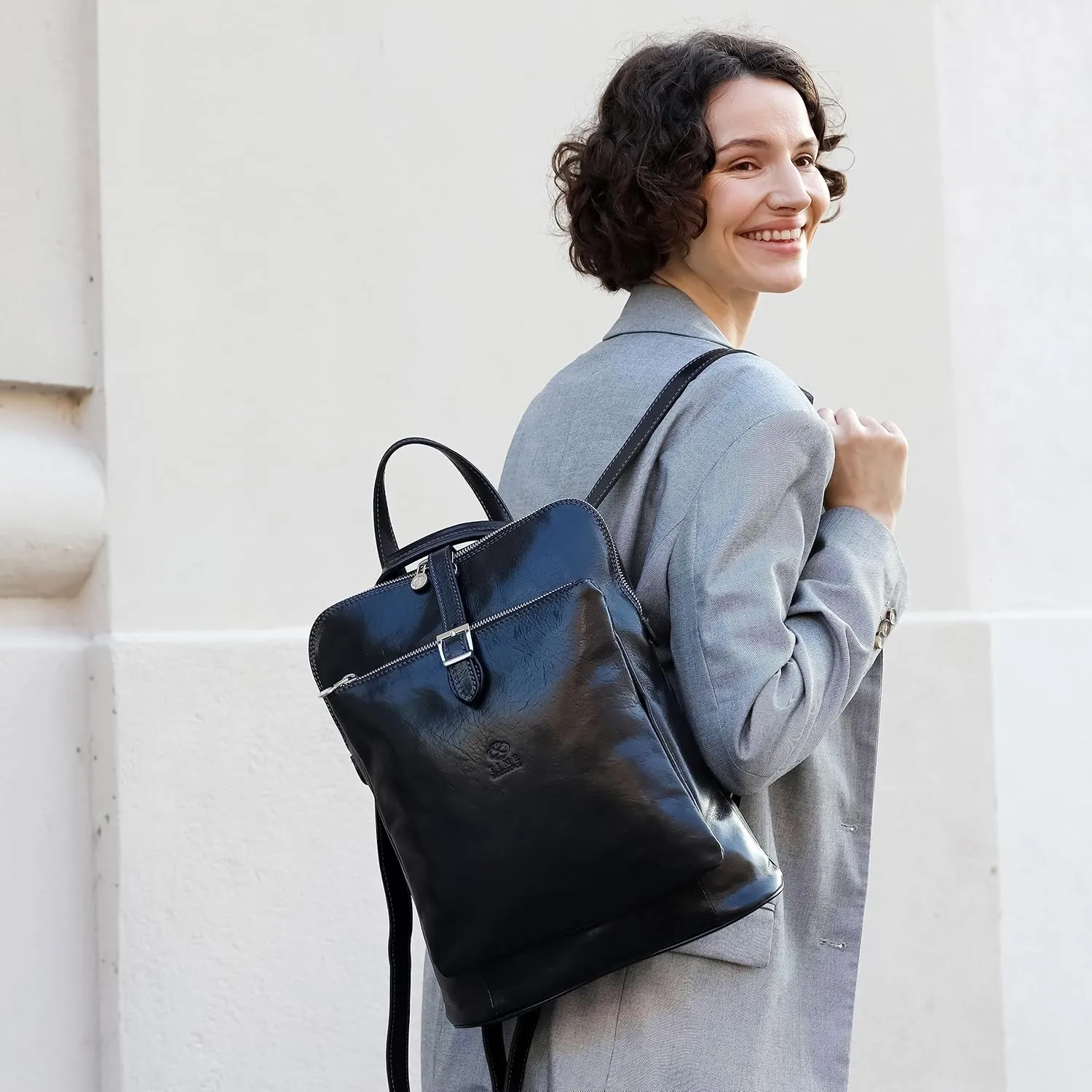 Time Resistance Leather Backpack - Convertible to Shoulder Bag - Full Grain Real Leather Travel Rucksack for Women (Black)