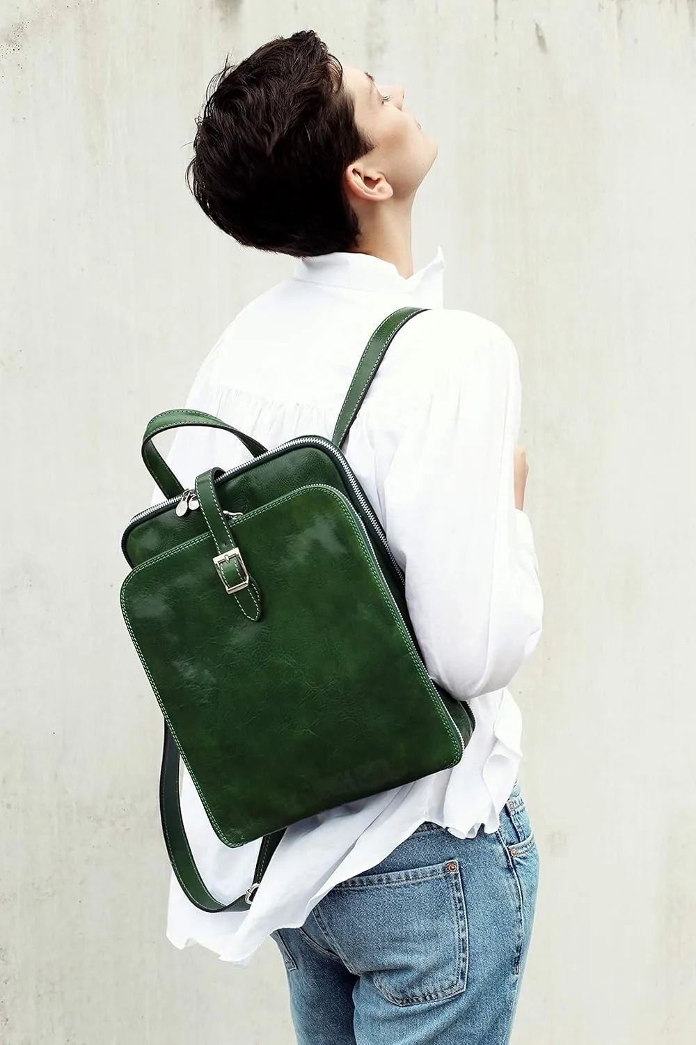 Time Resistance Leather Backpack Convertible to Shoulder Bag - Handmade For Laptops up to 12in Daybag Rucksack