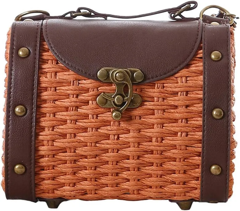 TONWHAR Baroque Style Retro Rivet Portable Small Box Woven Shoulder Messenger Bag