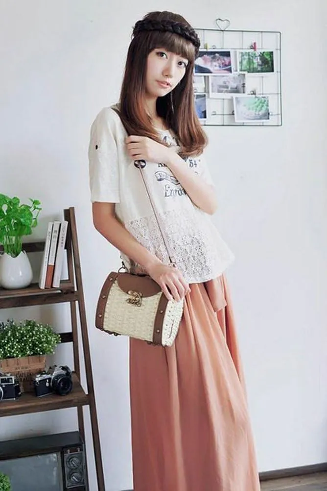 TONWHAR Baroque Style Retro Rivet Portable Small Box Woven Shoulder Messenger Bag