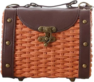 TONWHAR Baroque Style Retro Rivet Portable Small Box Woven Shoulder Messenger Bag
