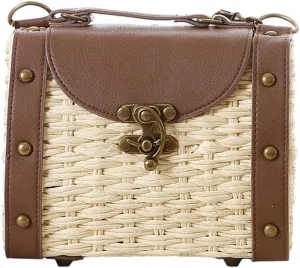 TONWHAR Baroque Style Retro Rivet Portable Small Box Woven Shoulder Messenger Bag
