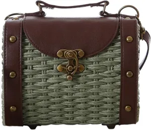 TONWHAR Baroque Style Retro Rivet Portable Small Box Woven Shoulder Messenger Bag