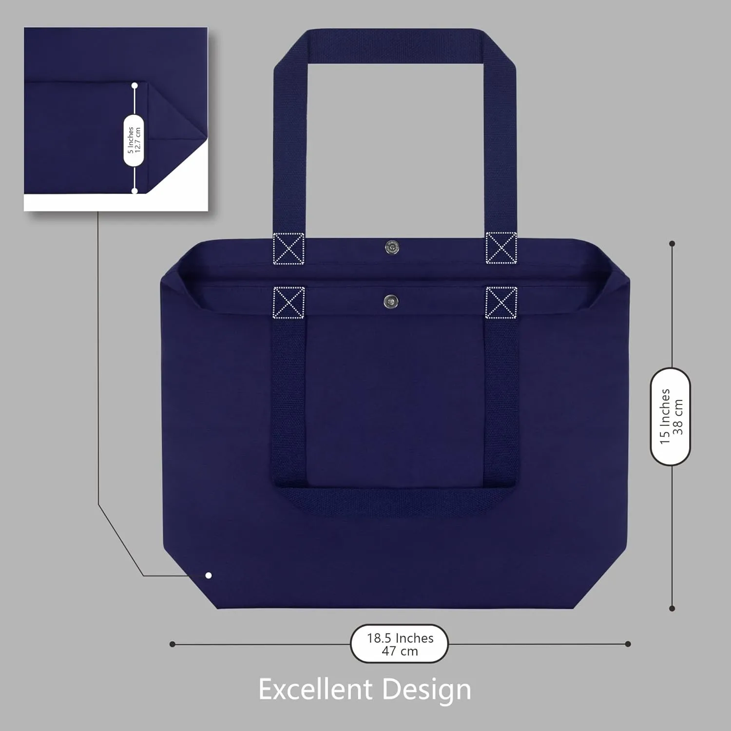 TOPDesign 2-Pack Canvas Tote Bags with Magnetic Snap, Reusable Grocery Shopping Bags, DIY Your Creative Designs