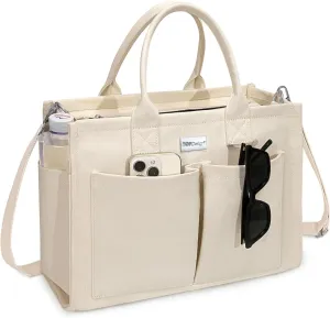 TOPDesign Heavy-Duty Canvas Tote Bag for Women, Adjustable Crossbody/Shoulder Handbag with 9 Pockets, Everything Tote