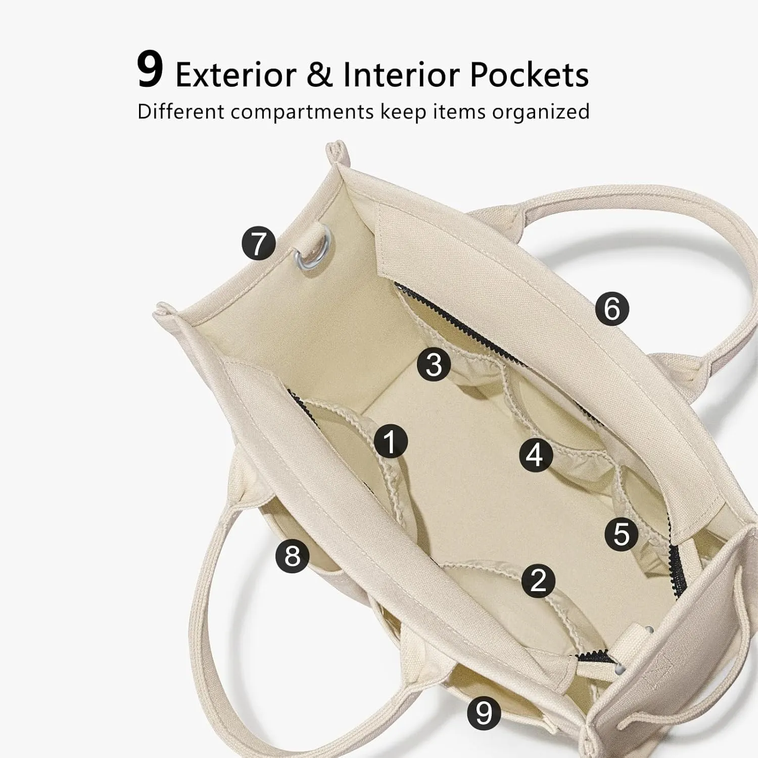 TOPDesign Heavy-Duty Canvas Tote Bag for Women, Adjustable Crossbody/Shoulder Handbag with 9 Pockets, Everything Tote
