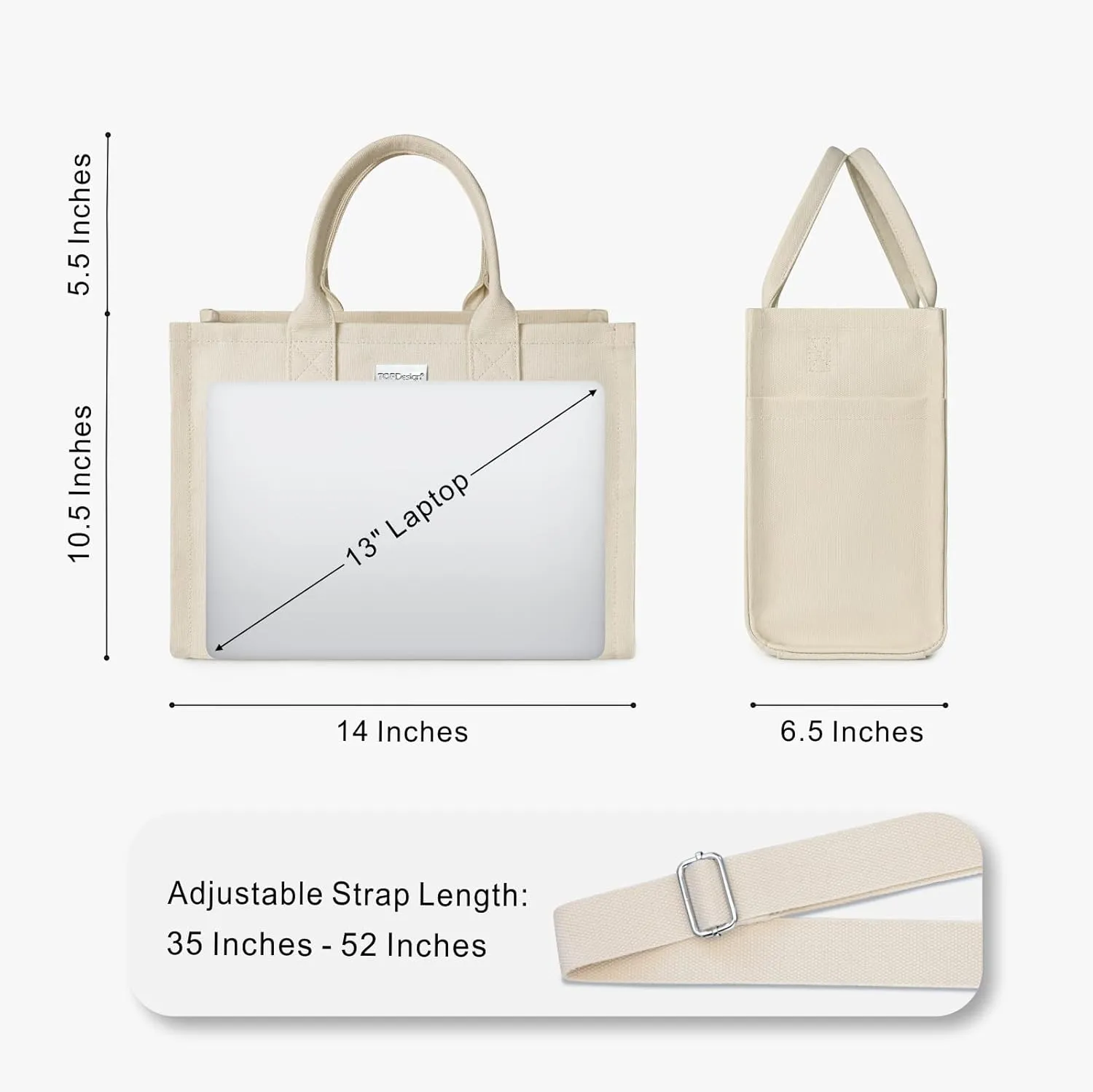 TOPDesign Heavy-Duty Canvas Tote Bag for Women, Adjustable Crossbody/Shoulder Handbag with 9 Pockets, Everything Tote