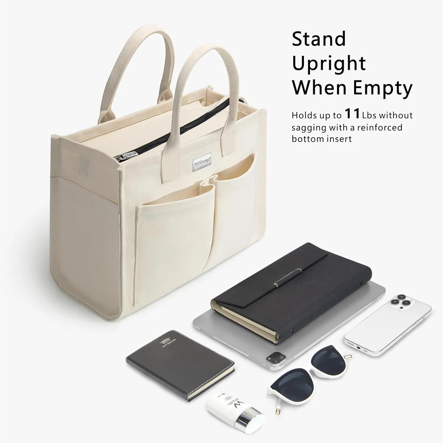 TOPDesign Heavy-Duty Canvas Tote Bag for Women, Adjustable Crossbody/Shoulder Handbag with 9 Pockets, Everything Tote