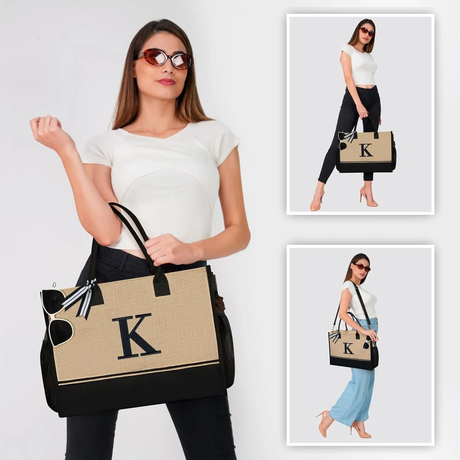TOPDesign Personalized Initial Canvas Tote Bag, for Wedding, Birthday, Beach, Perfect Gifts for Women, Mom, Teachers, Friends