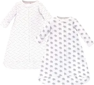 Touched by Nature Unisex Baby Organic Cotton Long-Sleeve Wearable Sleeping Bag, Sack, Blanket, Marching Elephant, 0-3 Months