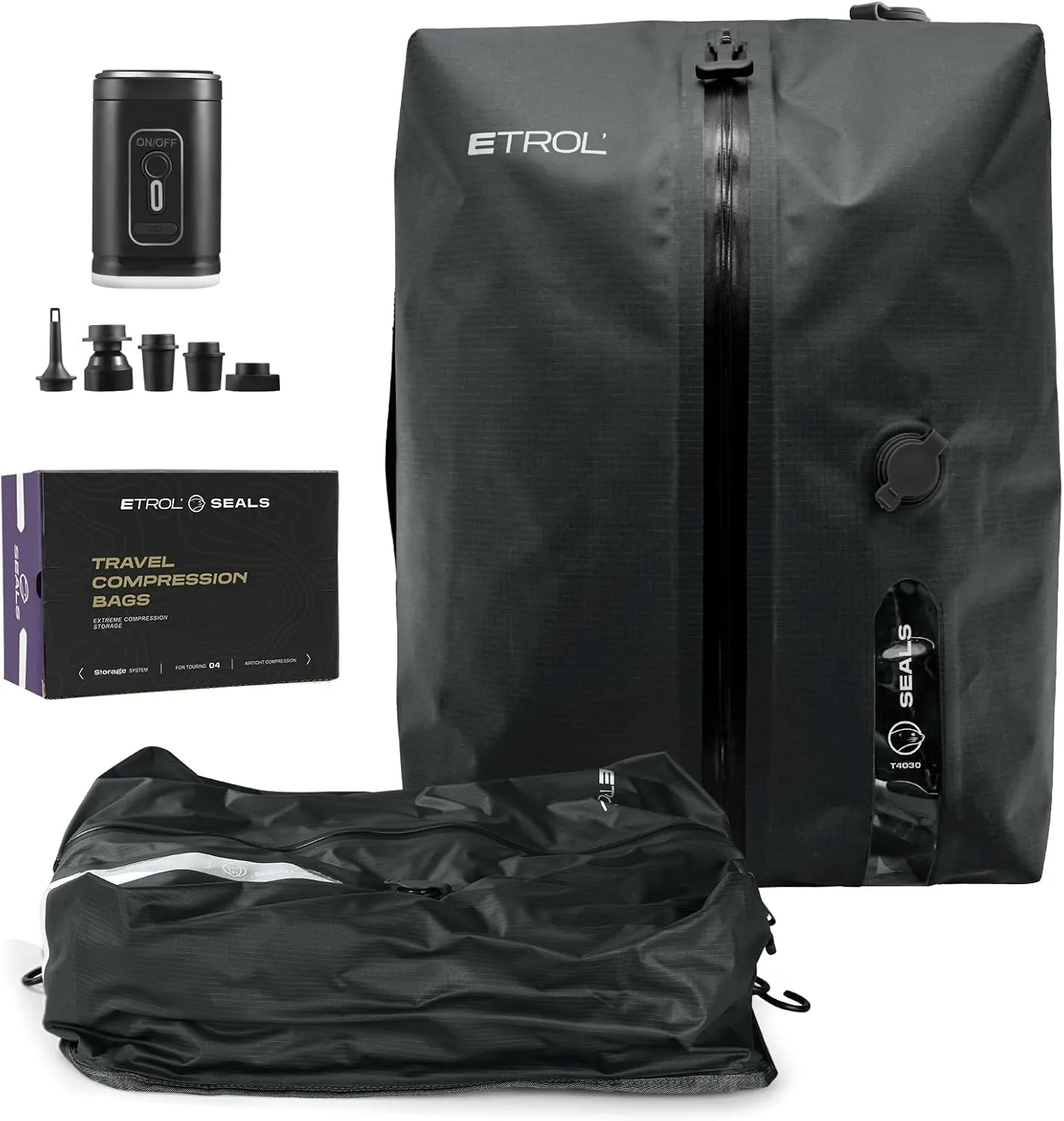 TPU Vacuum Bag for Travel, 70D Nylon Reusable Compression Bag with IP67 Waterproof Zipper, Compression Packing Cubes for Clothing, Space Saver Bags for Luggage and Backpack(Gray-1 PCS   PUMP)