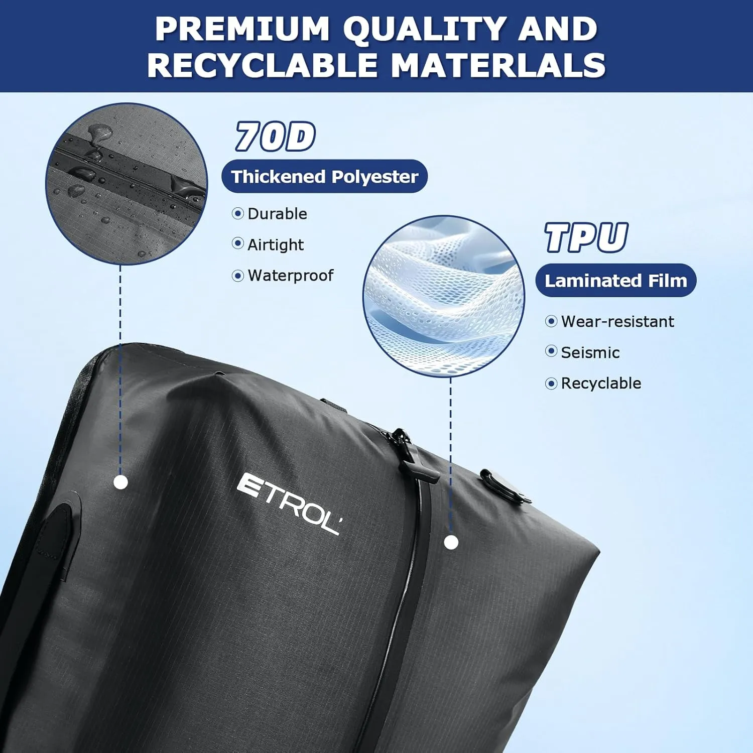 TPU Vacuum Bag for Travel, 70D Nylon Reusable Compression Bag with IP67 Waterproof Zipper, Compression Packing Cubes for Clothing, Space Saver Bags for Luggage and Backpack(Gray-1 PCS   PUMP)