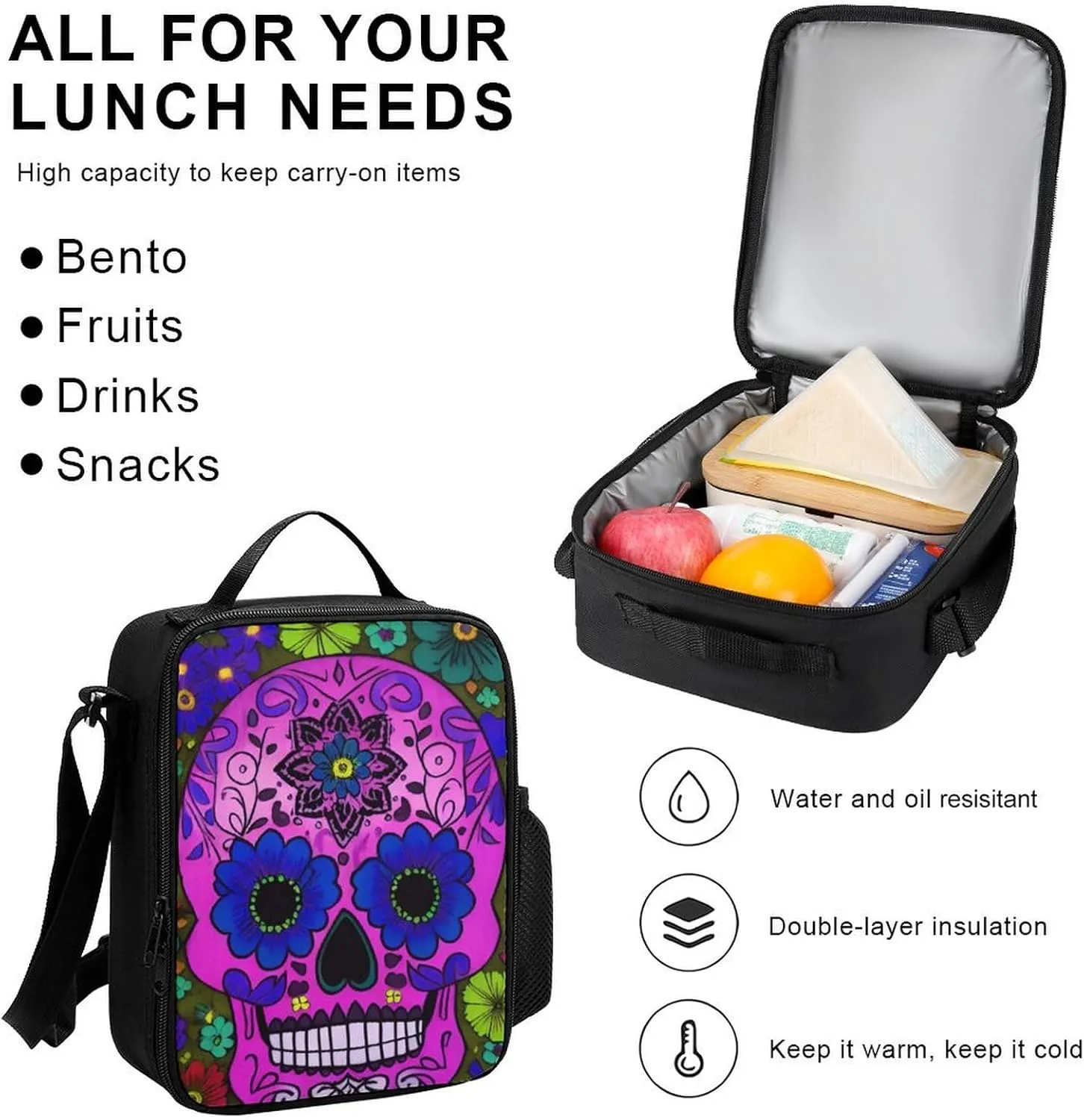 Travel Hiking Backpack 3 Piece Daypack Climbing Shoulder Bag Large Capacity Rucksacks Grunge Mexican Sugar Skulls Day Of The Dead Flowers Art 3 Piece College Daypack for Men