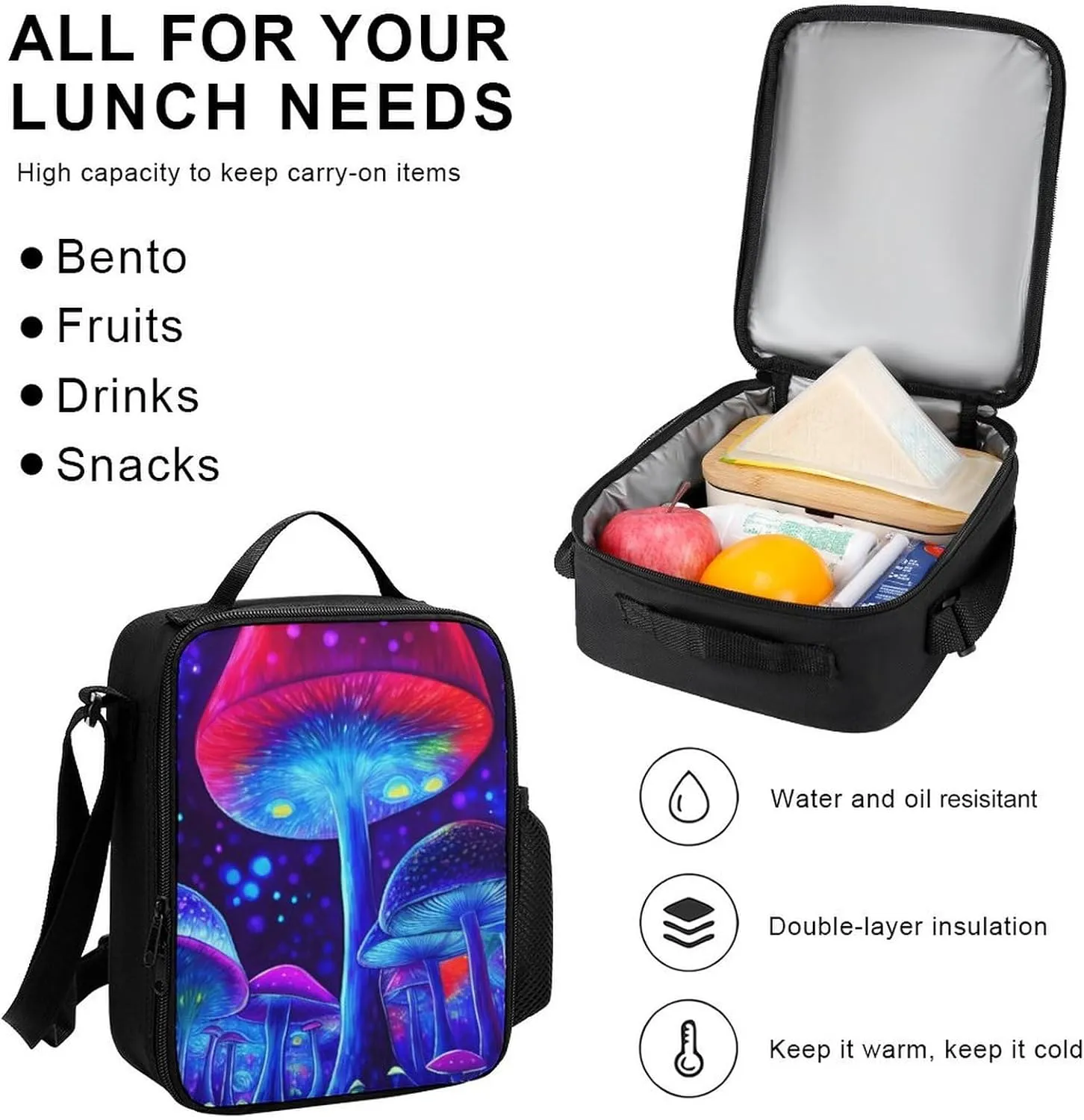 Travel Hiking Backpack 3 Piece Daypack Climbing Shoulder Bag Large Capacity Rucksacks Magic Mushrooms Fairytale Mushrooms Scenery Psychedelic Art 3 Piece College Daypack for Men