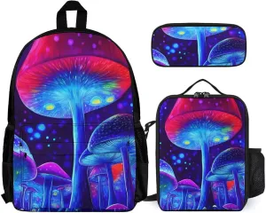 Travel Hiking Backpack 3 Piece Daypack Climbing Shoulder Bag Large Capacity Rucksacks Magic Mushrooms Fairytale Mushrooms Scenery Psychedelic Art 3 Piece College Daypack for Men