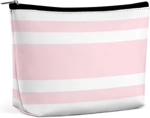 Travel Makeup Bag, Pale Pink and White Striped Cosmetic Bags for Women Large Capacity Waterproof Toiletry Pouch Make up Organizer