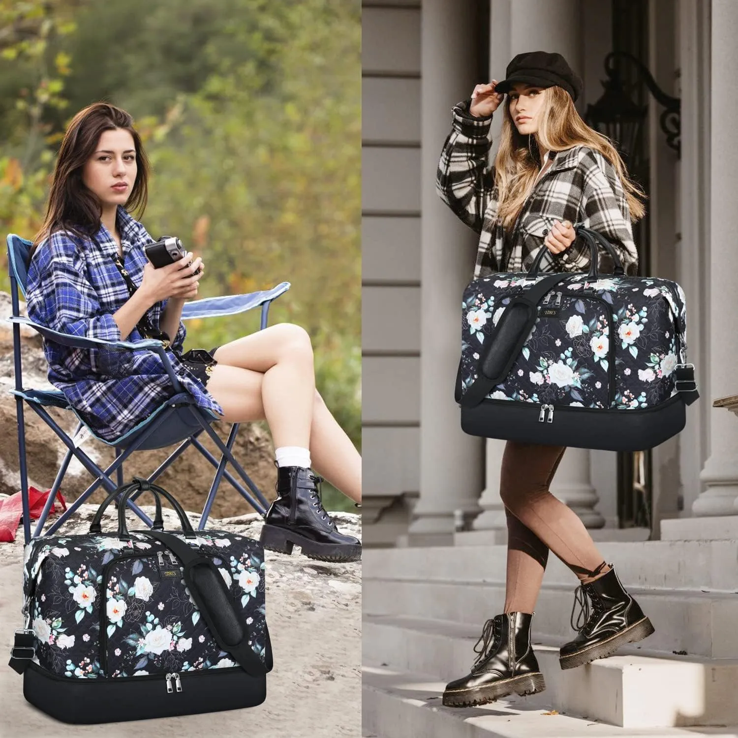 Travel Weekender Bag for Women, Overnight Bag with Shoe Compartment, Oversized Travel Duffel Bag Carry On Tote with Trolley Sleeve 21" for Weekend Travel Business Trip