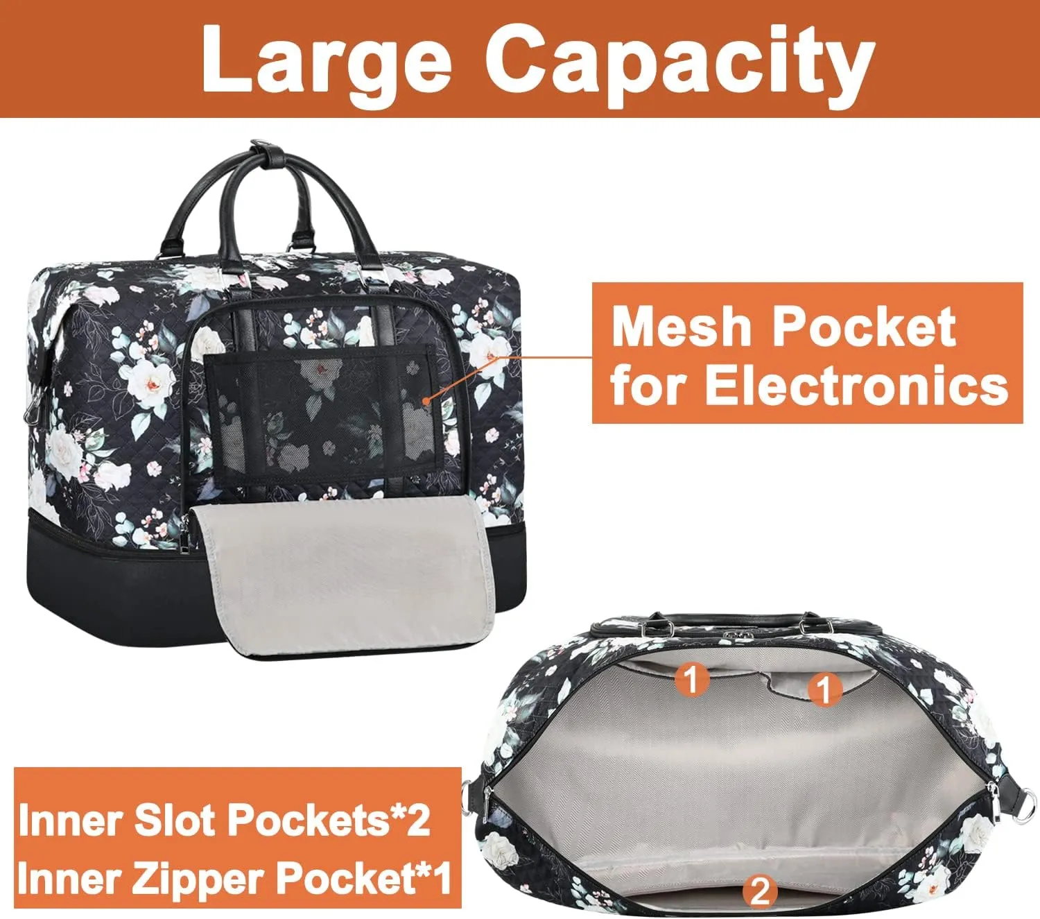 Travel Weekender Bag for Women, Overnight Bag with Shoe Compartment, Oversized Travel Duffel Bag Carry On Tote with Trolley Sleeve 21" for Weekend Travel Business Trip