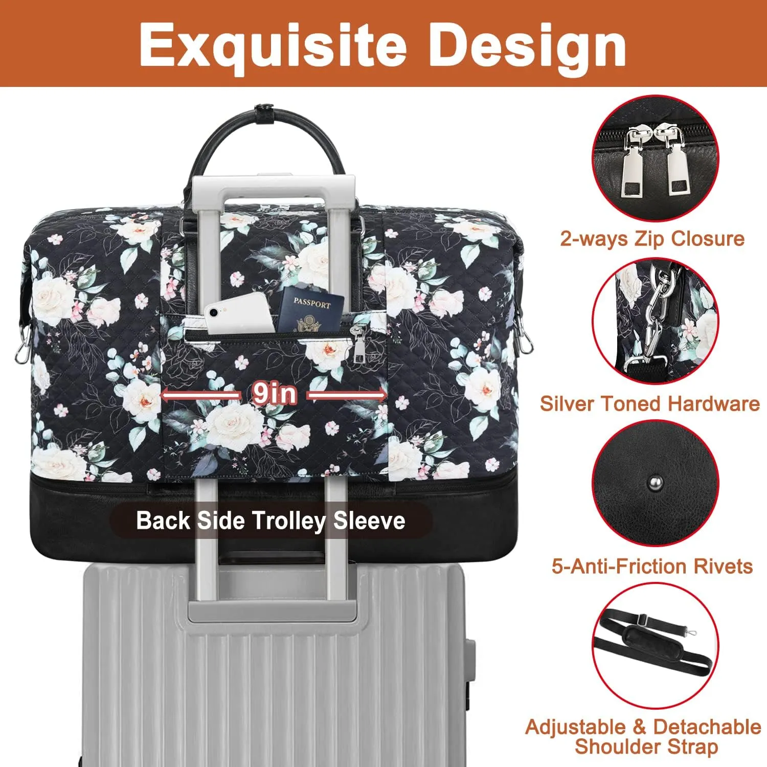 Travel Weekender Bag for Women, Overnight Bag with Shoe Compartment, Oversized Travel Duffel Bag Carry On Tote with Trolley Sleeve 21" for Weekend Travel Business Trip